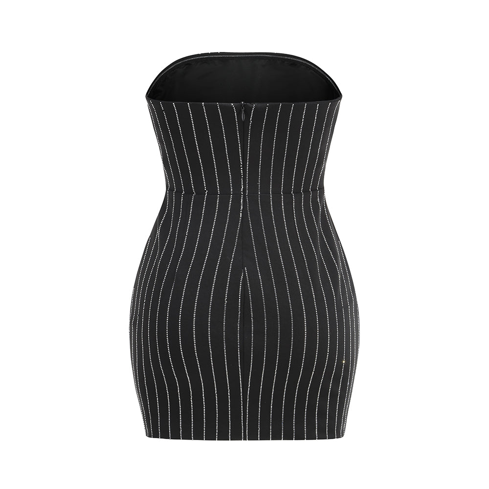 Strapless Crystal Stripes Dress Black HV1985