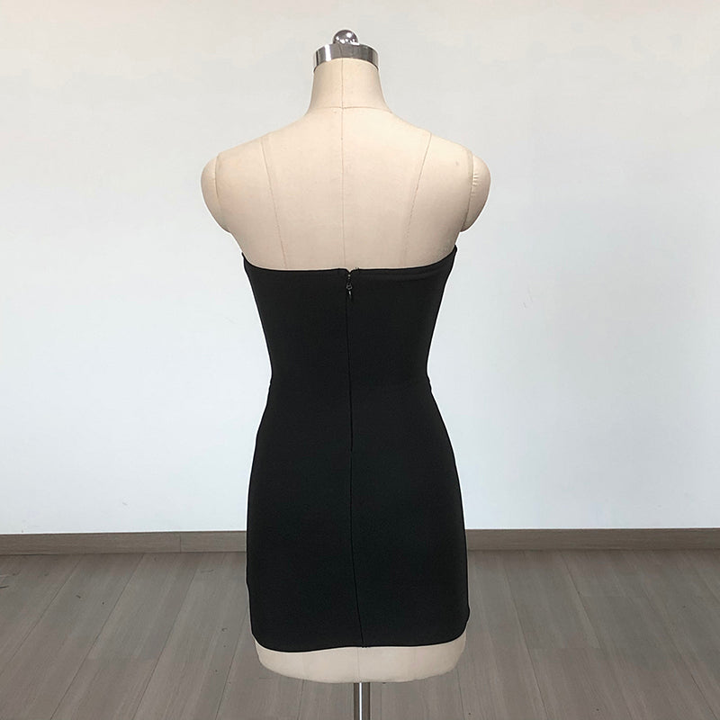Strapless Embellished Cut Out Dress Black HV1517