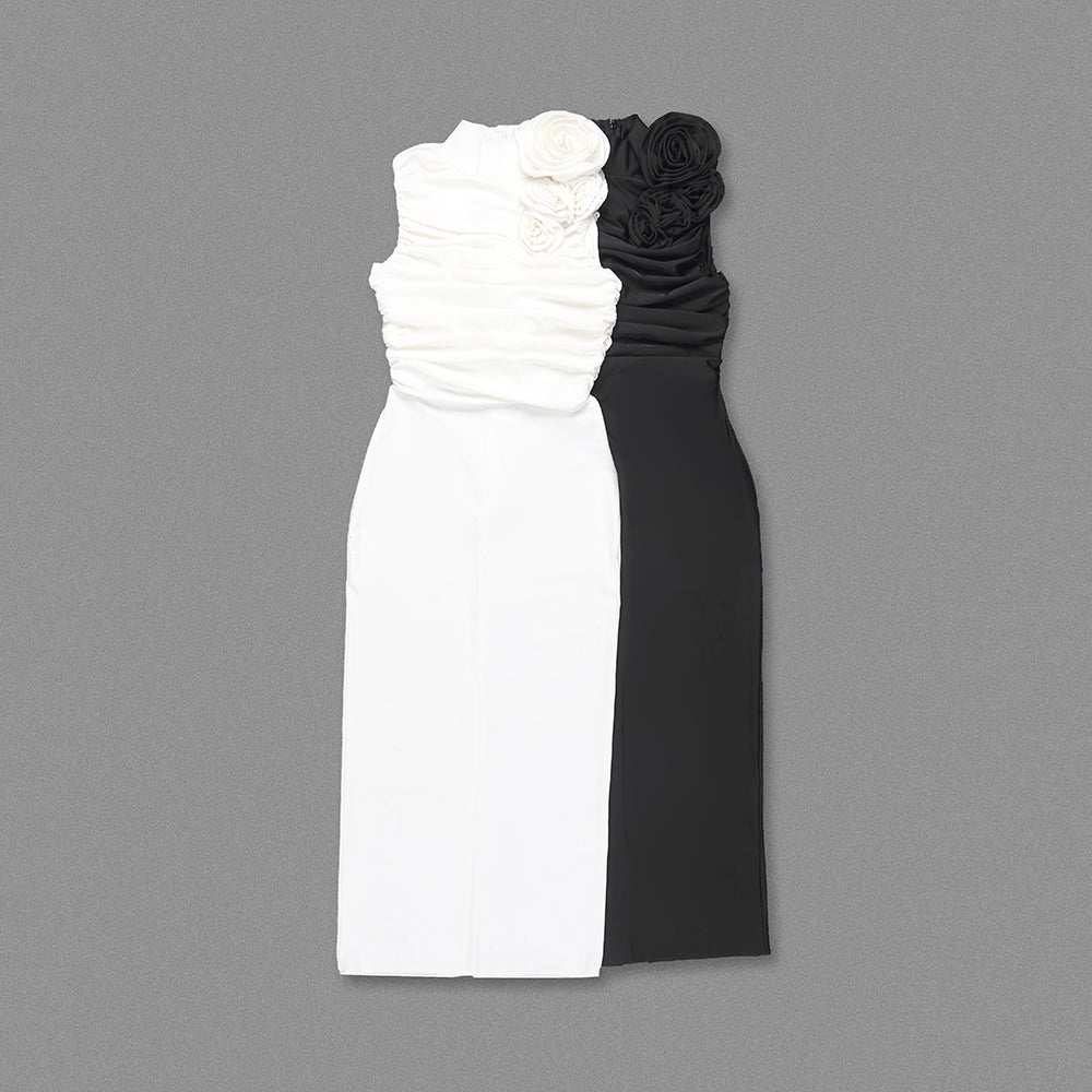 Flower Detail Ruched Midi Dress HV1443