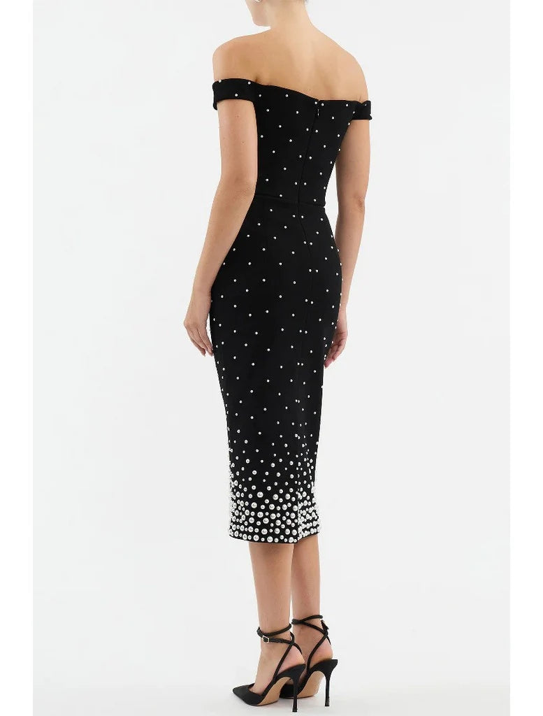 Pearl Bardot Midi Dress Black HV1770