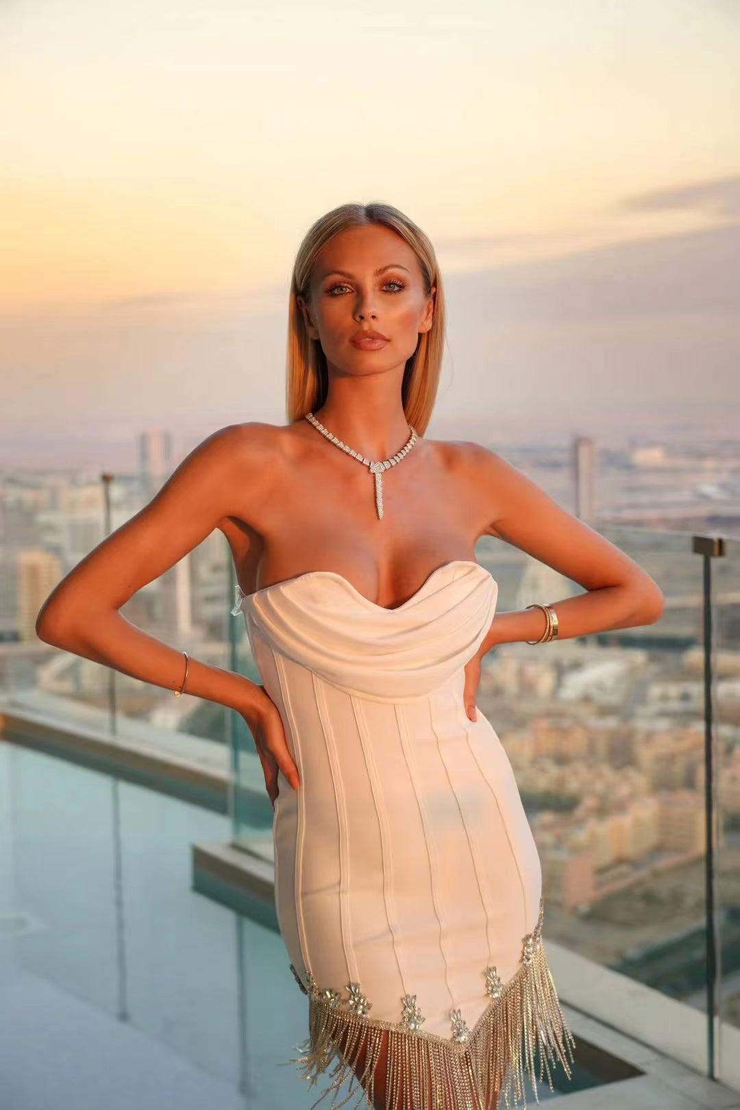 Strapless Crystal Tassel Dress HV9166