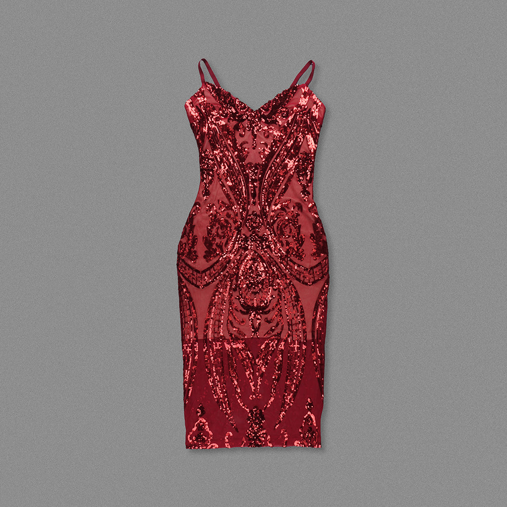 Sequin Detail Midi Dress Red HV2021