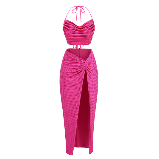 Halter Embellished Two Piece Maxi Dress  HV1182