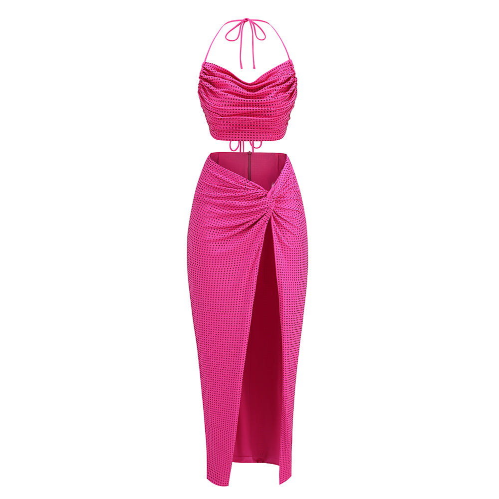 Halter Embellished Two Piece Maxi Dress HV1182