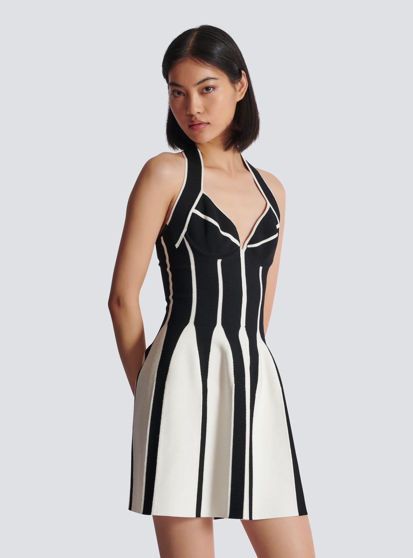 Halter A Line Dress Black White HV1838