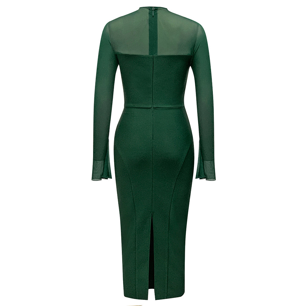 Mesh Long Sleeve Midi Dress HV9757