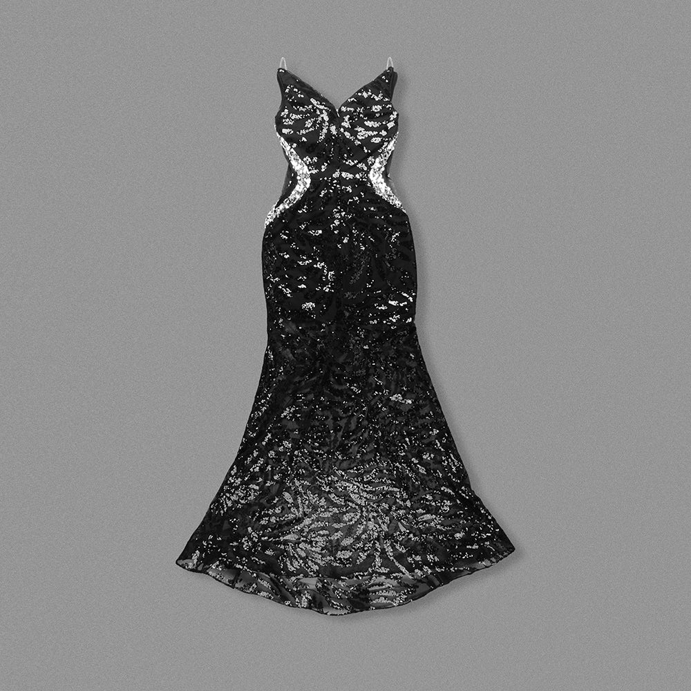 Crystal Sequined Maxi Dress Black HV2081