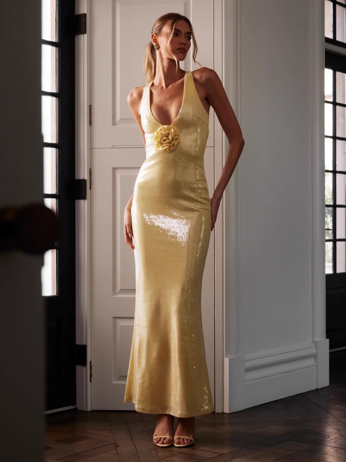 Strapless Design Crystal Maxi Dress Black HV1144