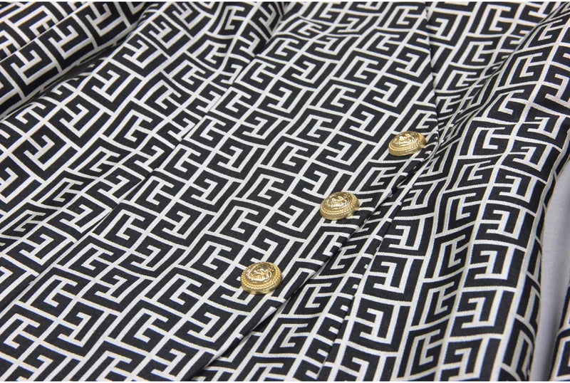 Long Sleeve Button Blazer Dress Black White