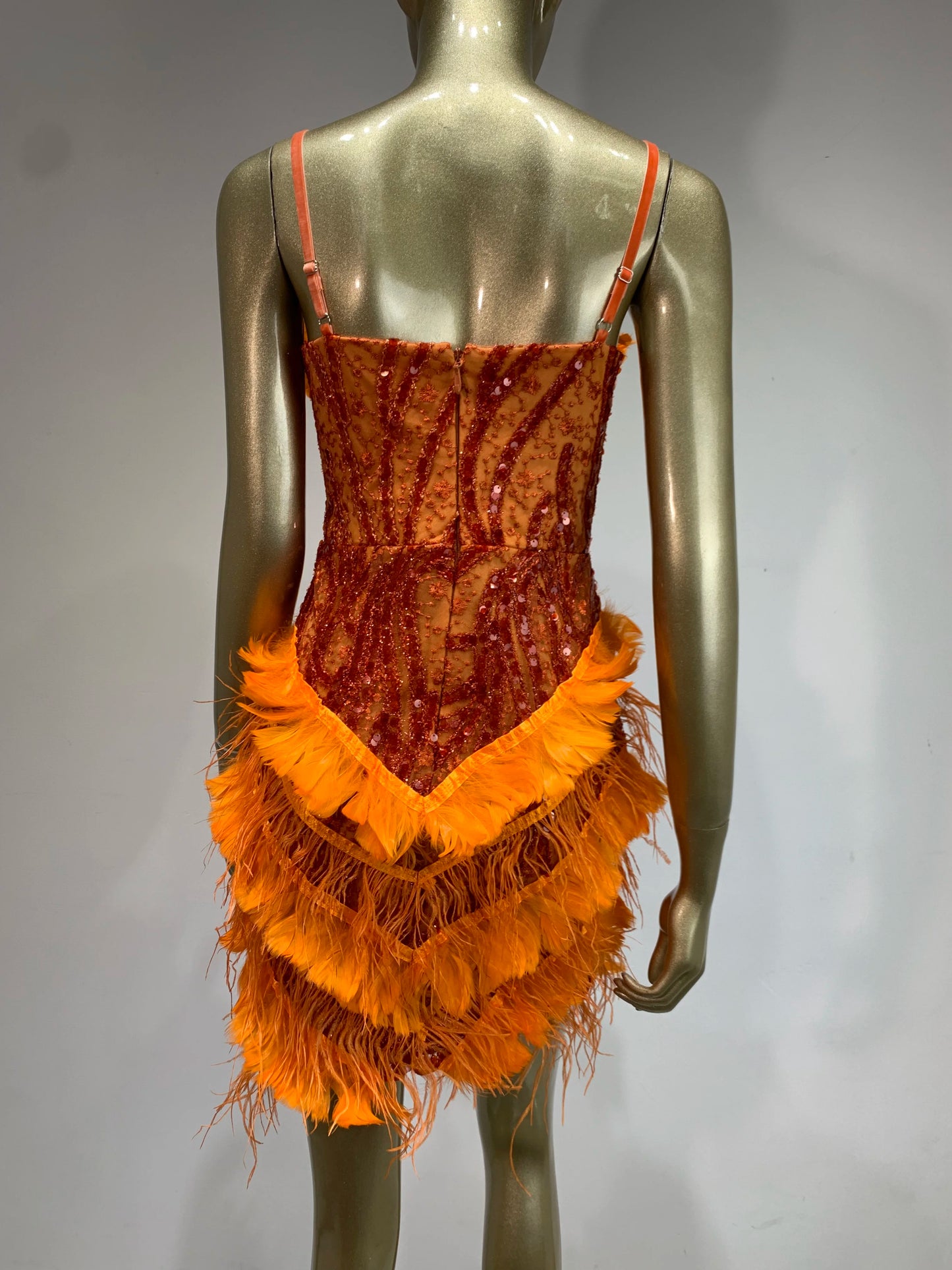 Feather Sequin Dress Orange HV1377