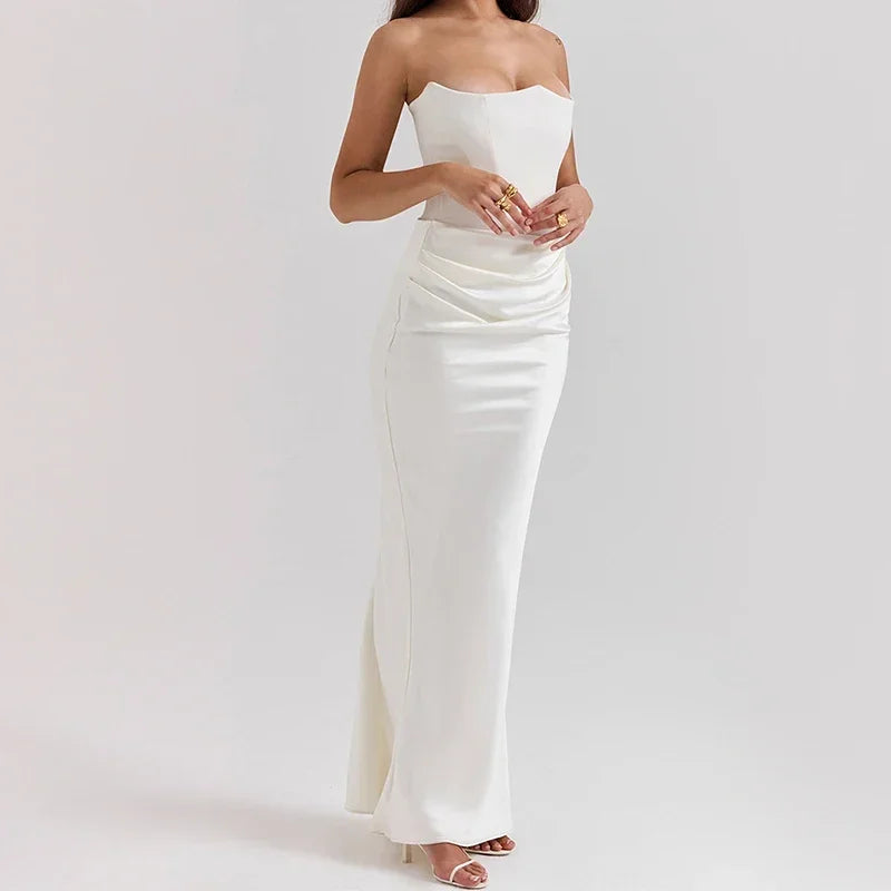 Strapless Corset Draped Maxi Dress