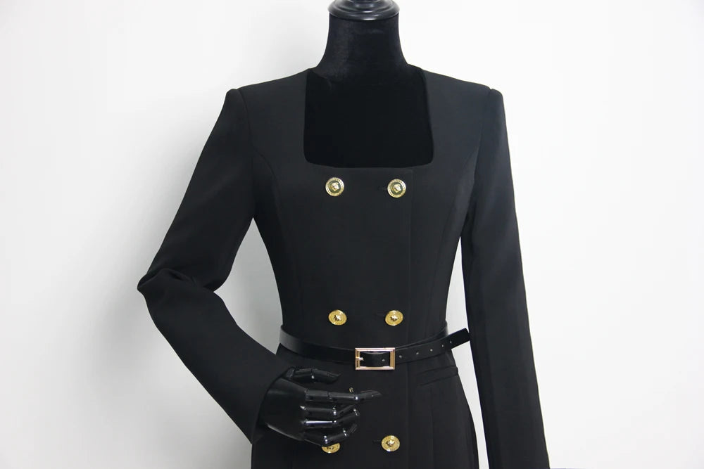 Long Sleeve Square Neck Dress Black