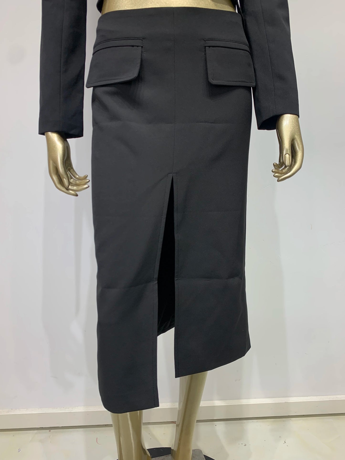 Long Sleeve Buckle Detail Midi Coat Dress Black HV9939
