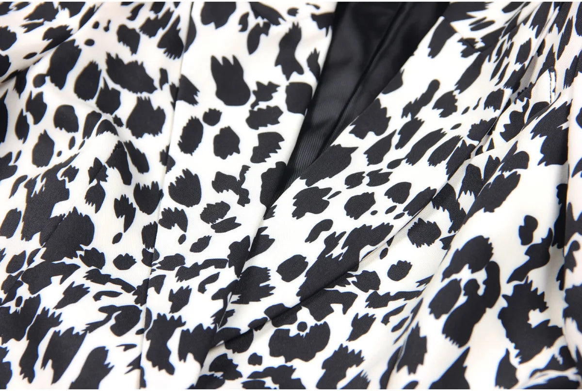 Long Sleeve Animal Print Blazer Black White