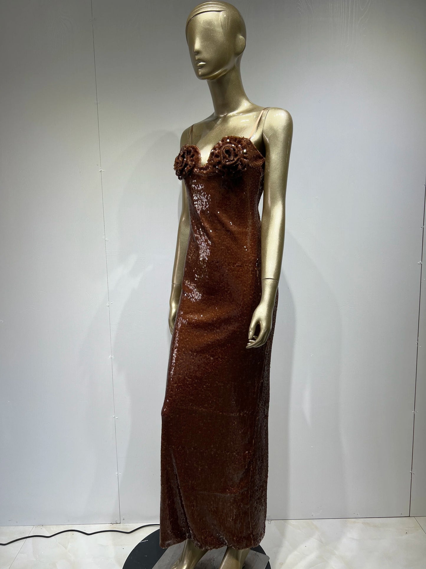 Flower Bustier Sequin Maxi Dress HV8416