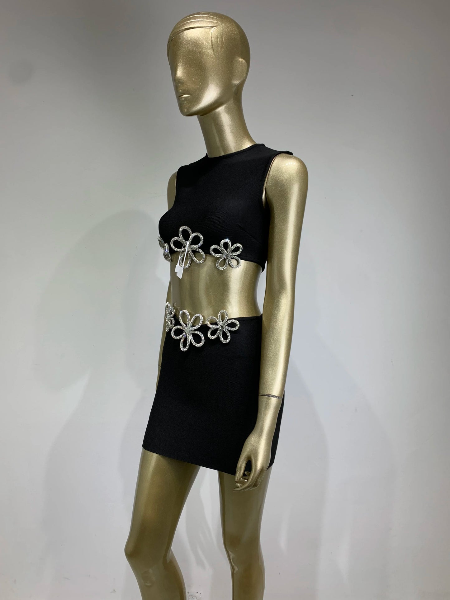 Crystal Flower Two Piece Dress Black HV9950