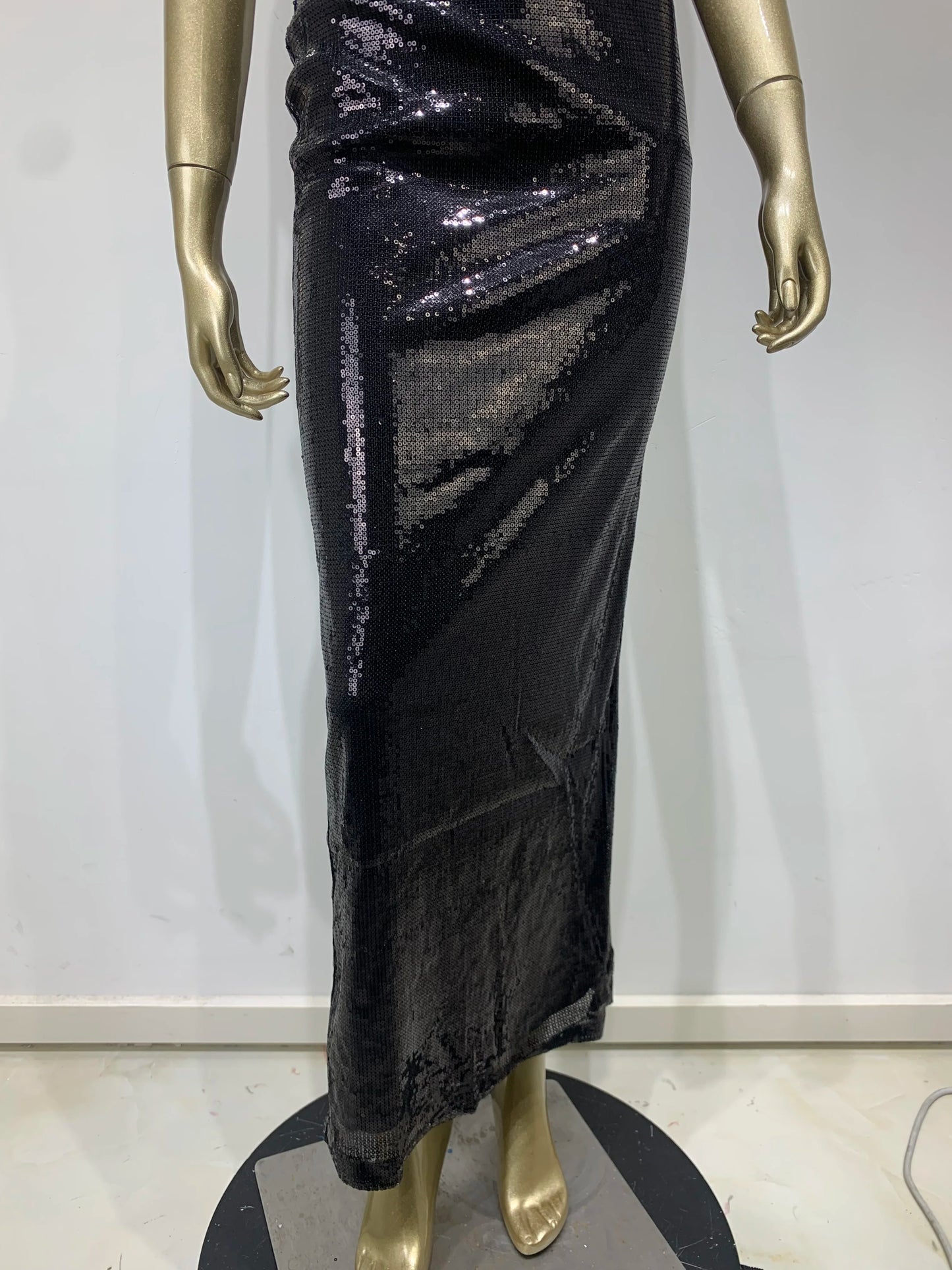 Strapless Bustier Detail Sequin Maxi Dress Black HV9722