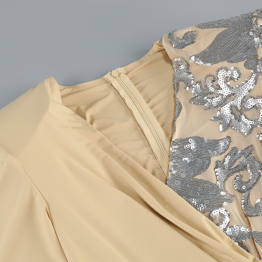 Long Sleeve Sequin Jumpsuit Sand Silver HV2059