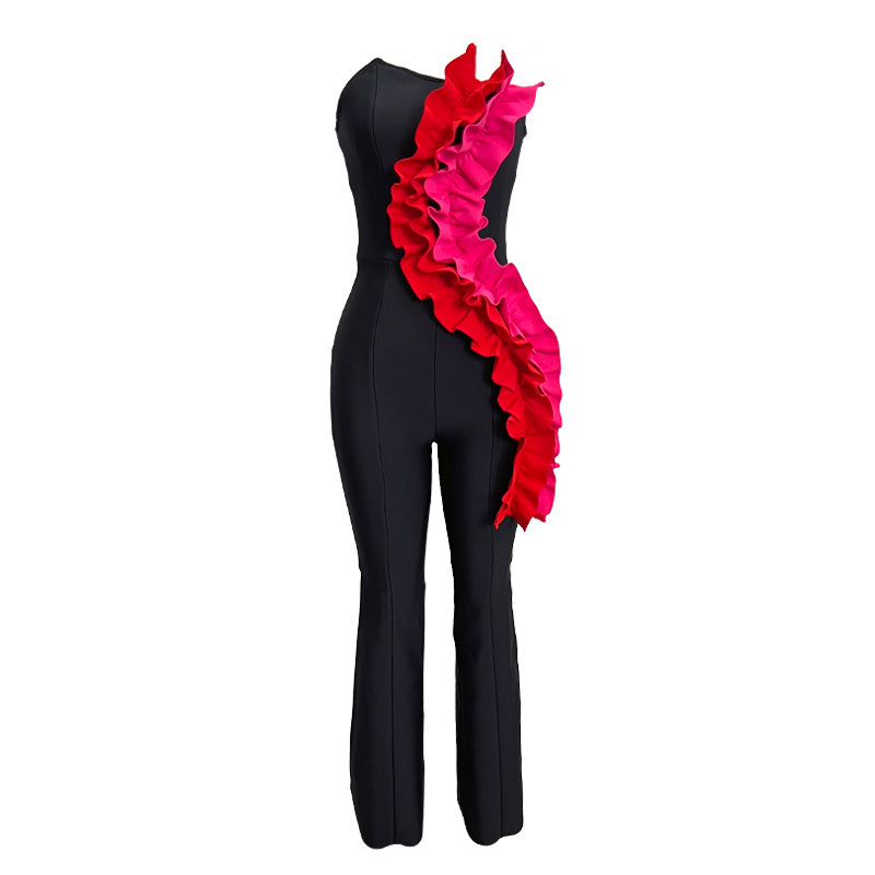 Strapless Ruffle Jumpsuit Black HV1604