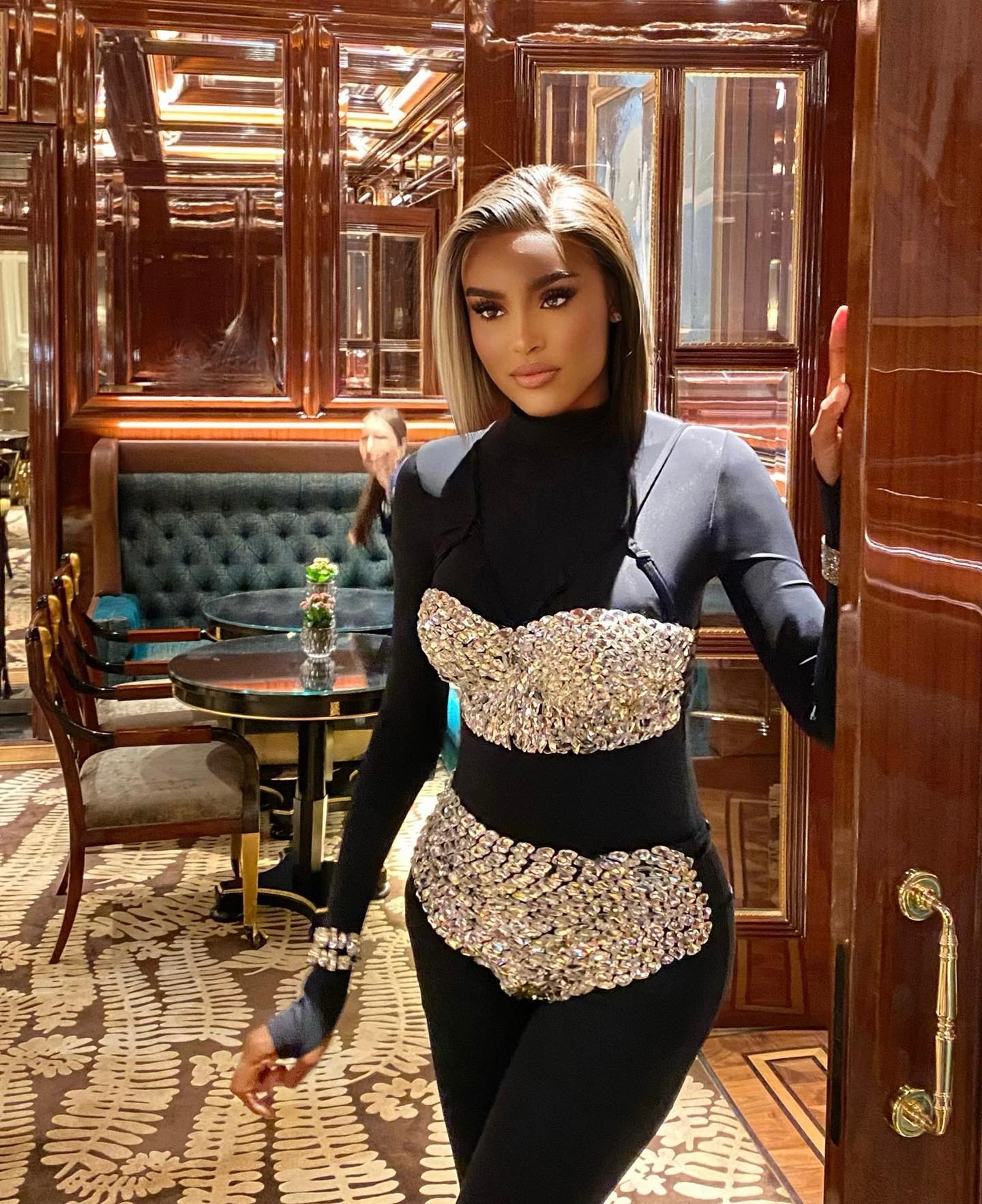 Long Sleeve Crystal Three Piece Jumpsuit HV1341