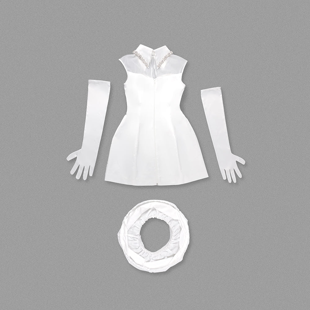 Pearl Detail A Line Dress White HV1689