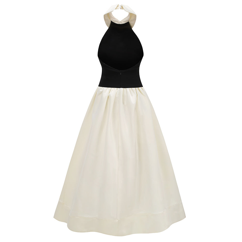 Halter A Line Maxi Dress Black White HV2389