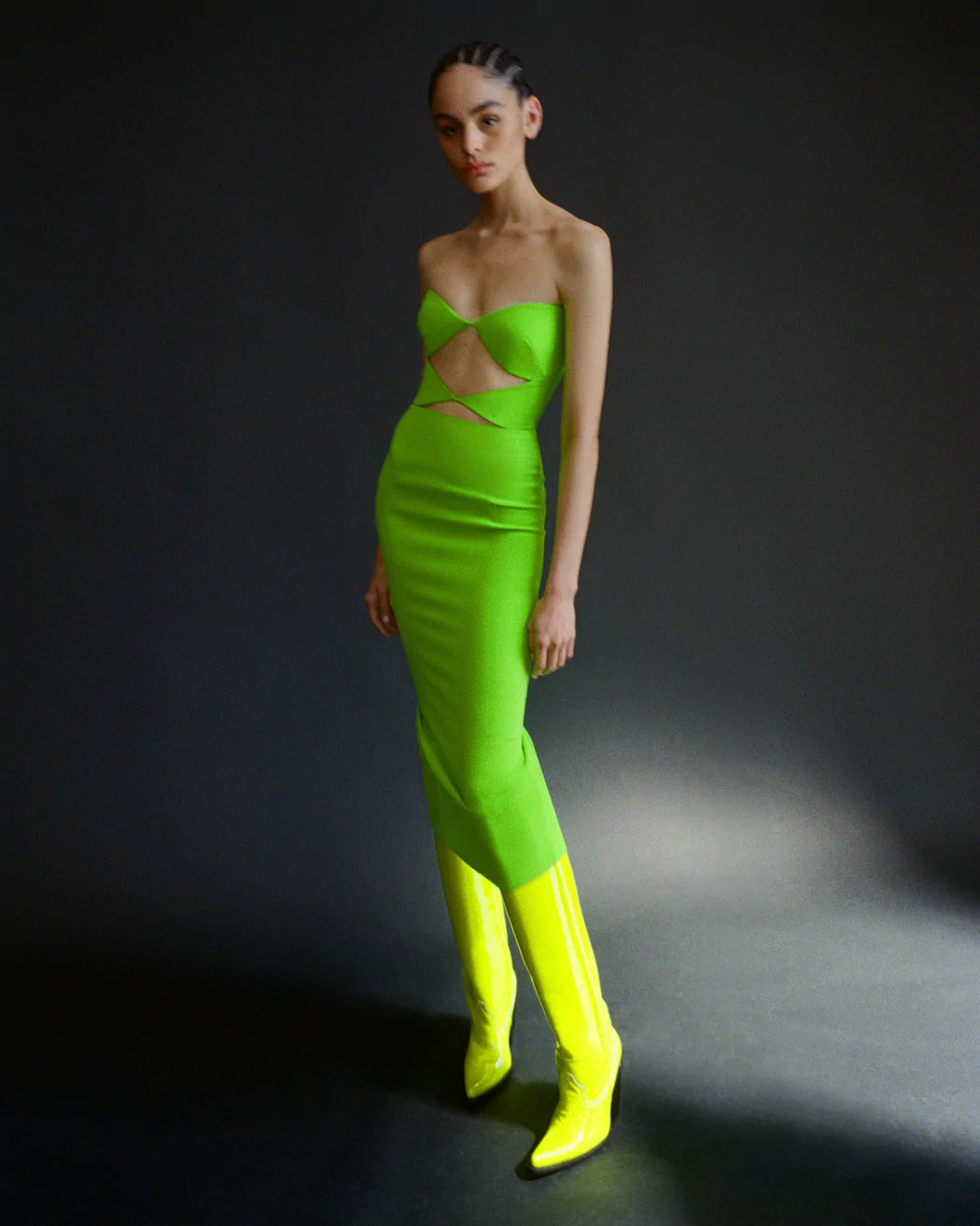Strapless Cut Out Midi Dress Green HV9710