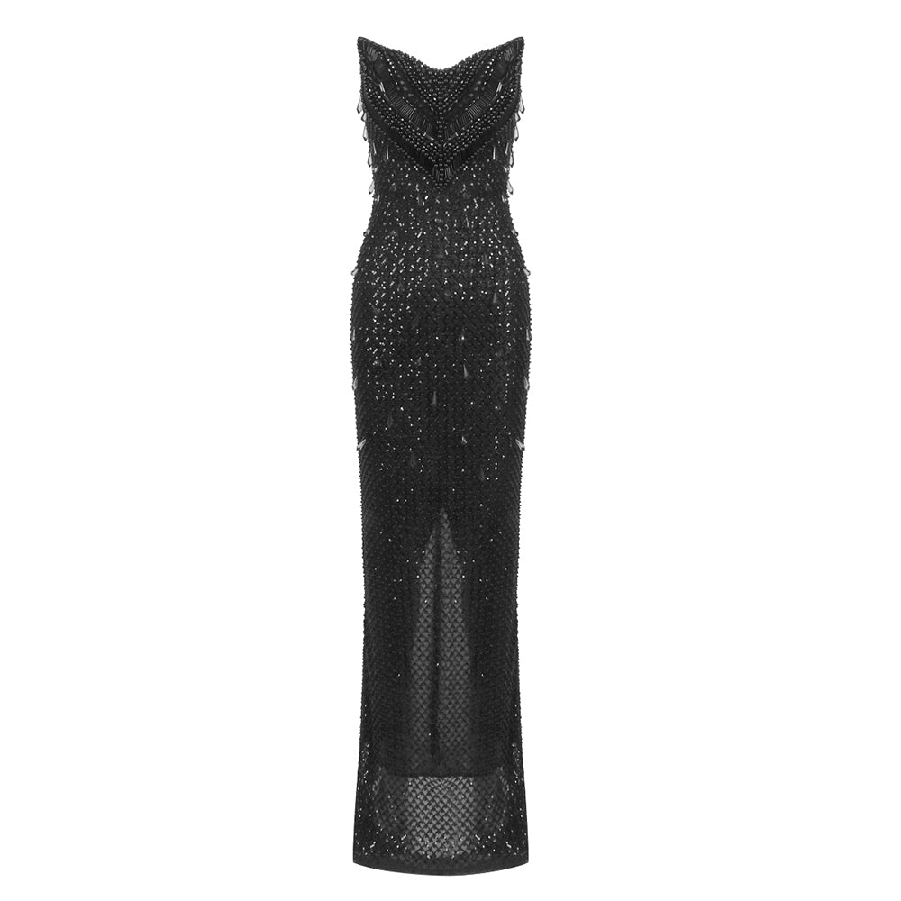 Strapless Sequin Embellished Maxi Dress Black HV2230