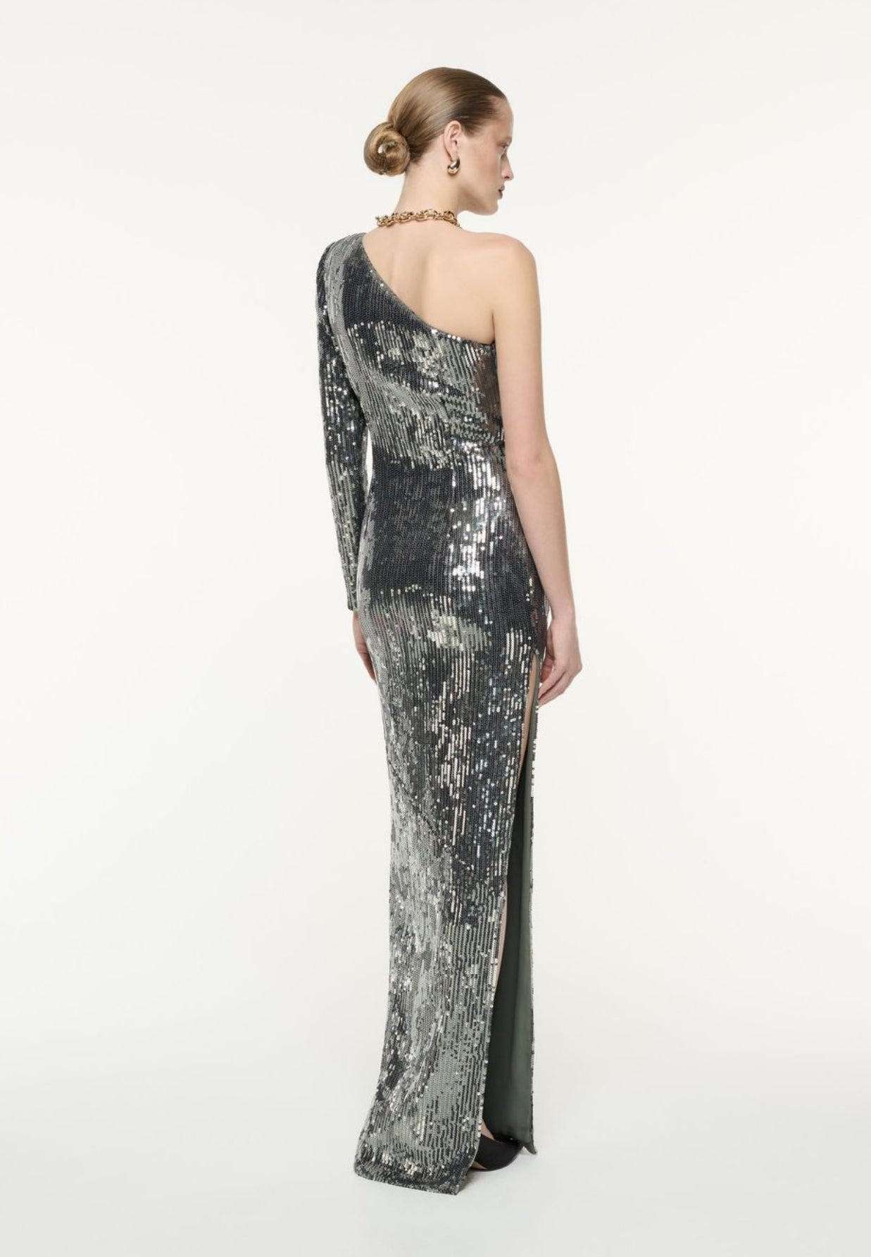 Long Sleeve Floral Sequin Maxi Dress Silver HV1084