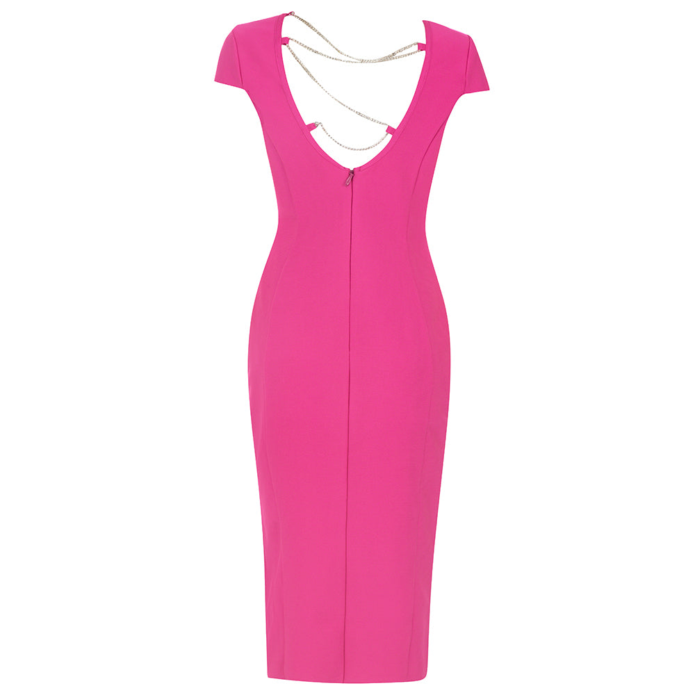 Crystal Backless Midi Dress Hot Pink HV9800