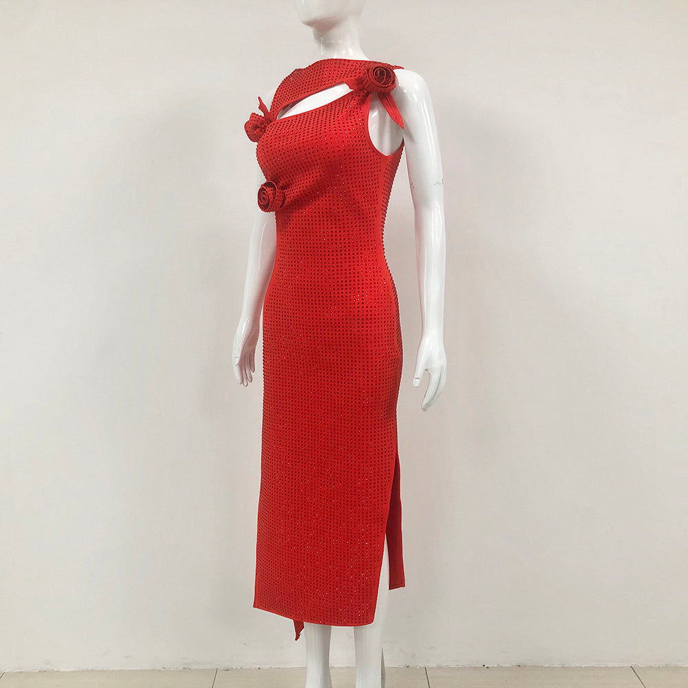 Floral Embellished Midi Dress Red HV7879