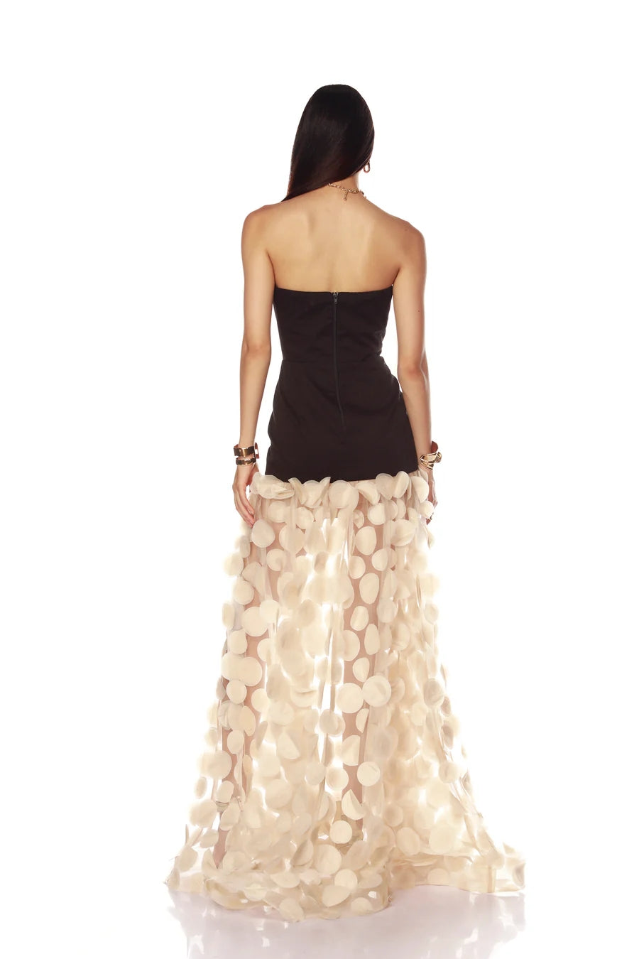Strapless A Line Maxi Dress Black Ivory HV2067