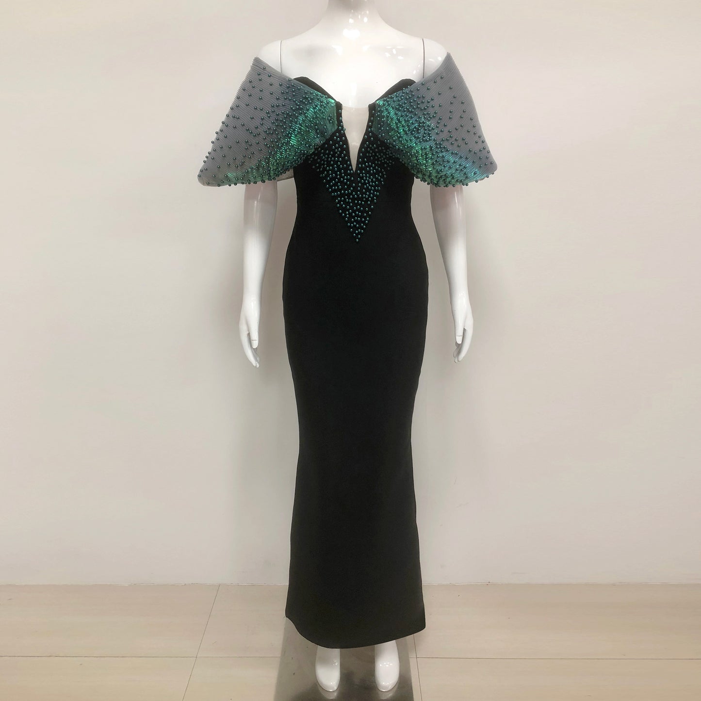 Bardot Embellished Maxi Dress Green Black