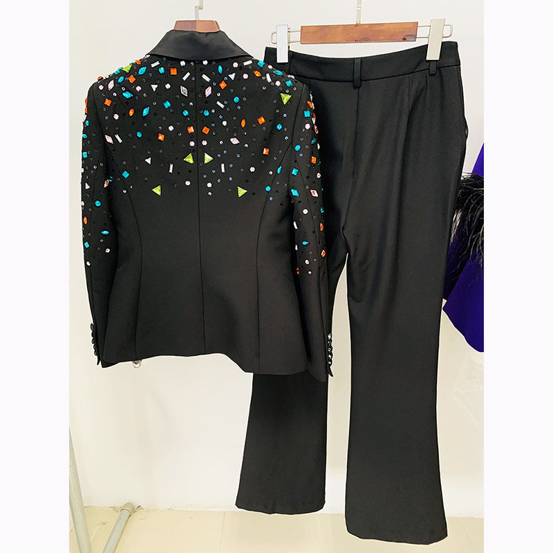 Long Sleeve Crystal Sequin Suit Black