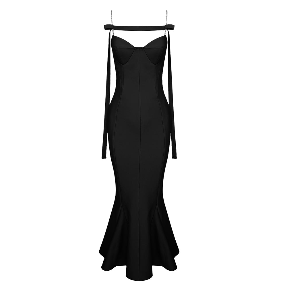 Chain Strap Bustier Mermaid Midi Dress HV9324