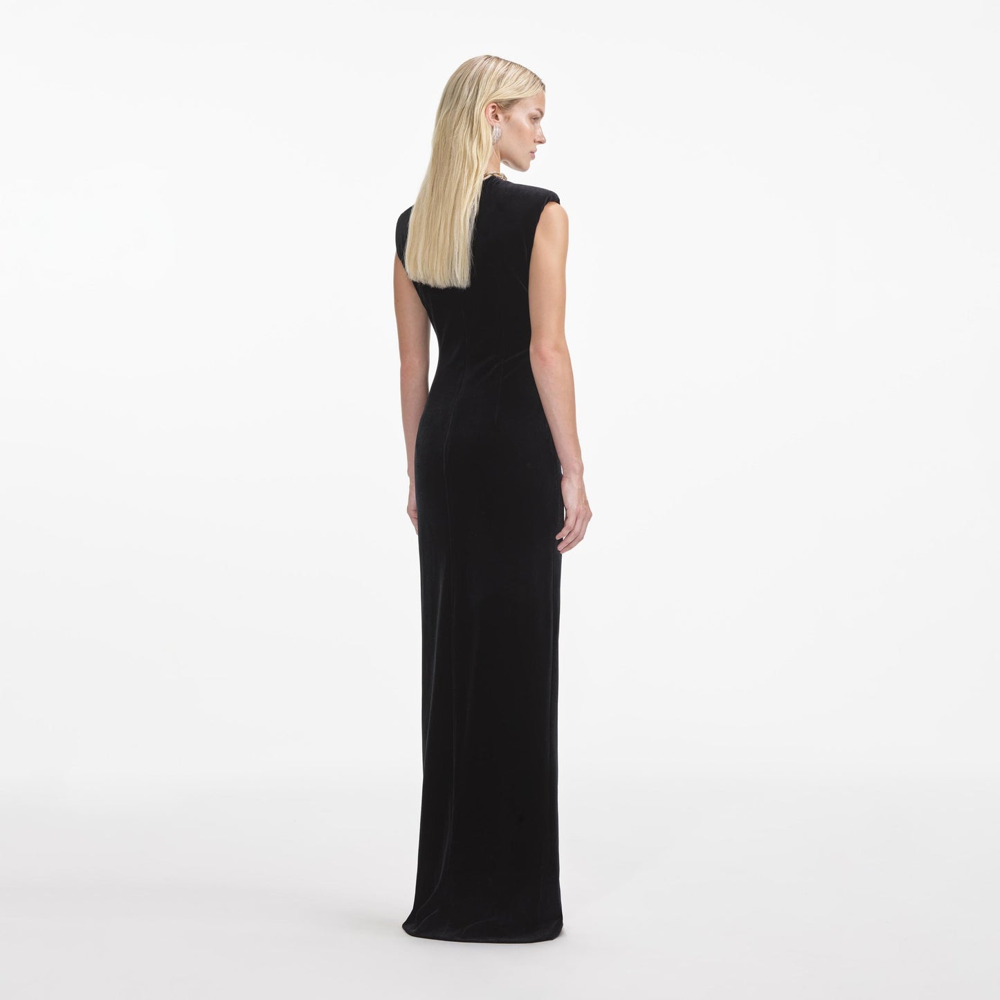 Crystal Chain Maxi Velvet Dress Black