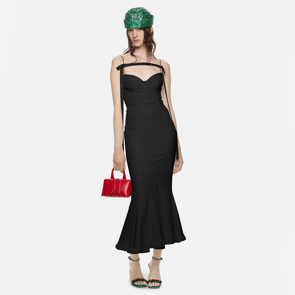 Chain Strap Bustier Mermaid Midi Dress HV9324