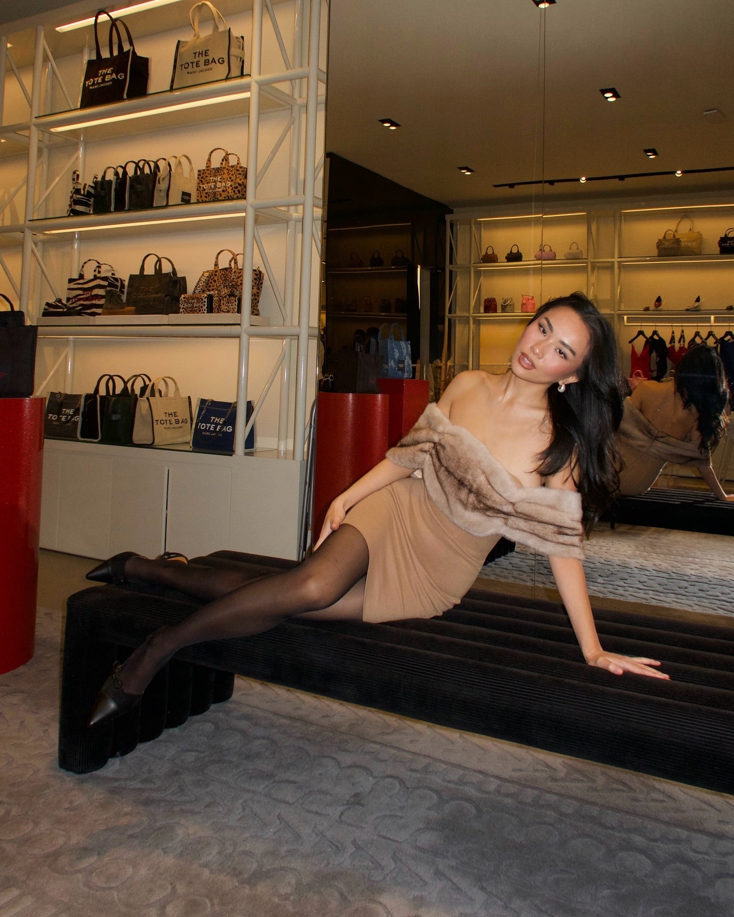Fur Bardot Dress Brown HV1990