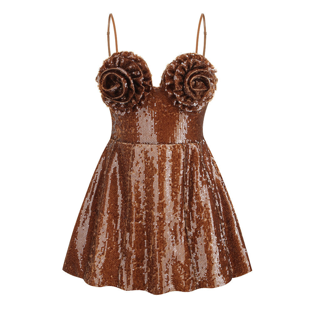 Floral Detail Sequin A Line Corset Dress HV1489
