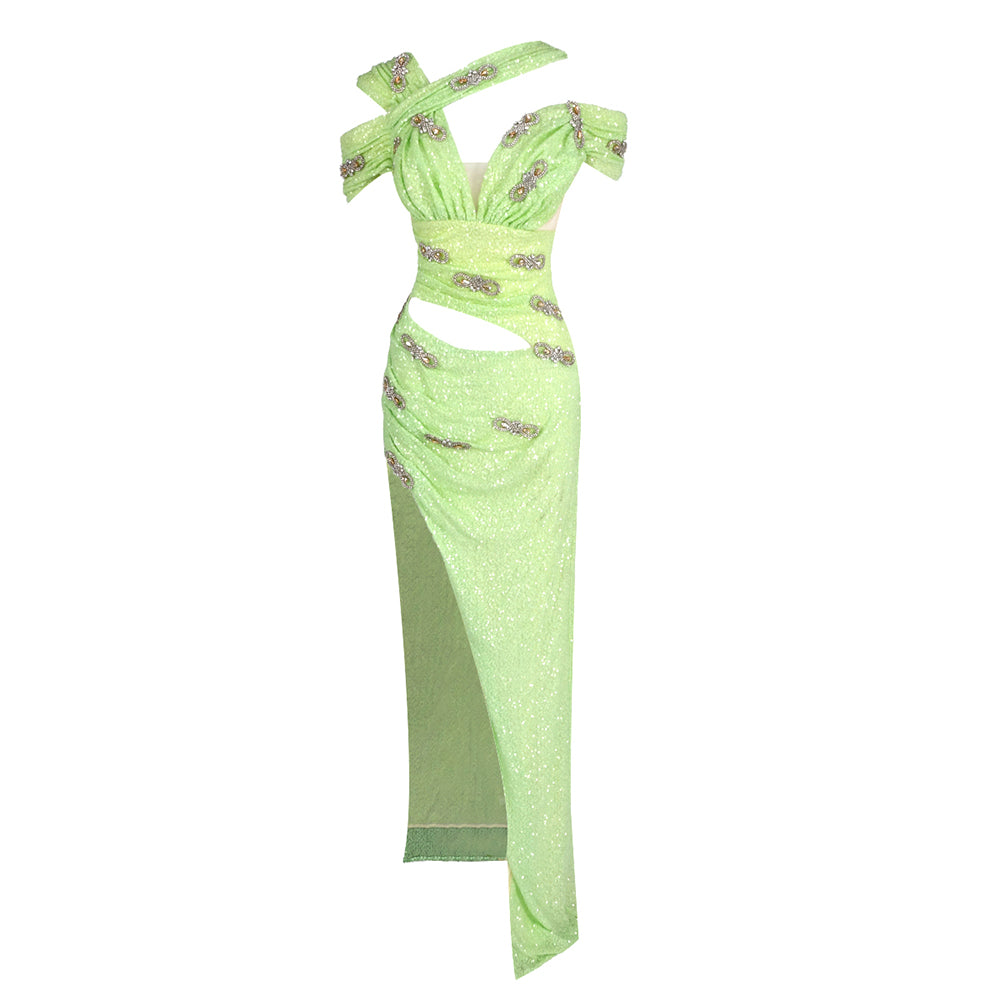 Draped Sequin Maxi Dress Green HV2091