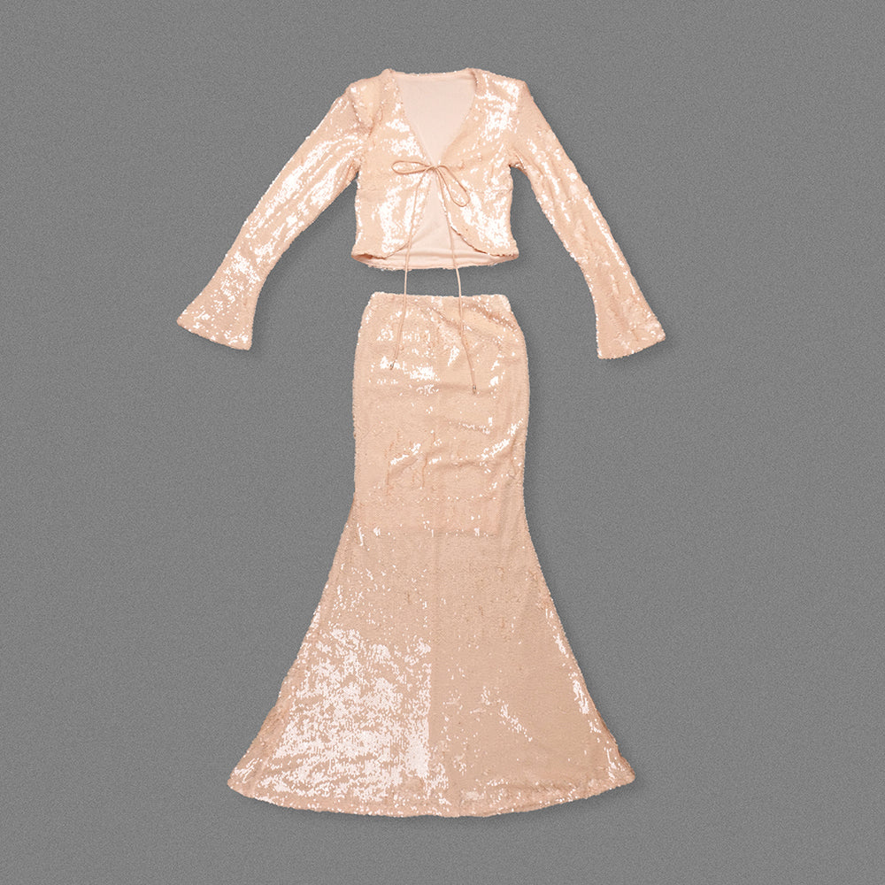Long Sleeve Sequin Two Piece Maxi Dress HV2163