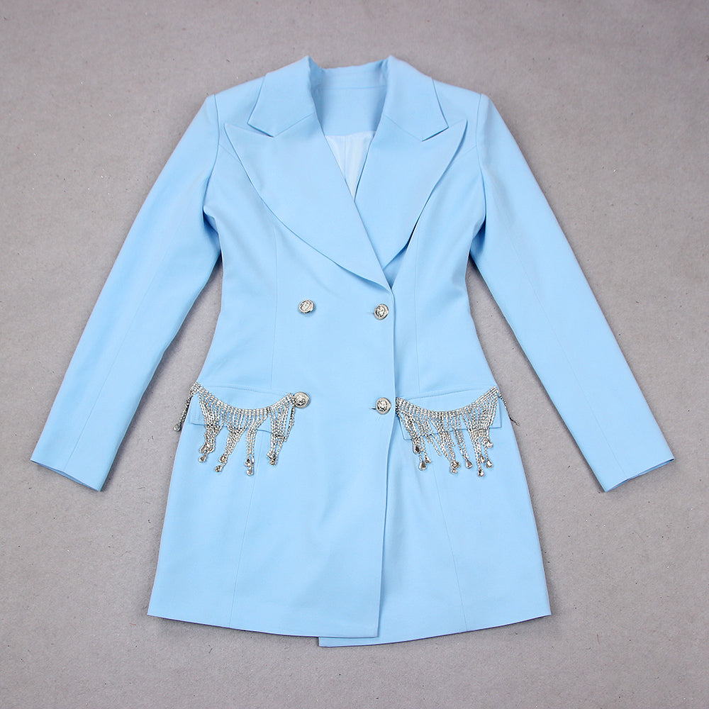 Embellished Long Sleeve Blazer Dress Blue HV9135