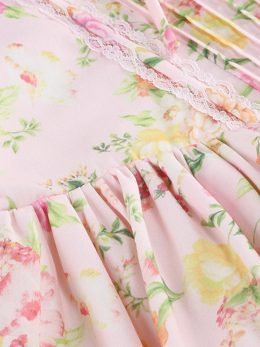Floral Bustier A Line Dress Pink HV1292