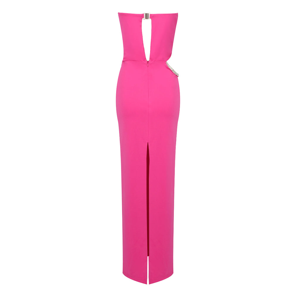 Strapless Crystal Cut Out Maxi Dress Hot Pink HV9724