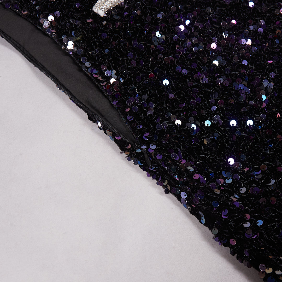 One Shoulder Sequin Crystal Dress Midnight Blue