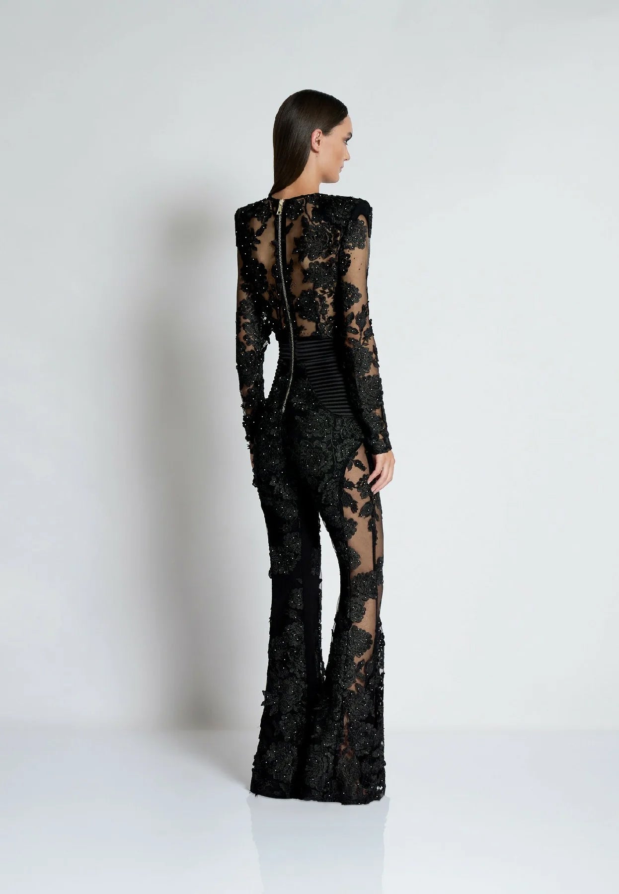 Long Sleeve Floral Lace Jumpsuit Black HV1988