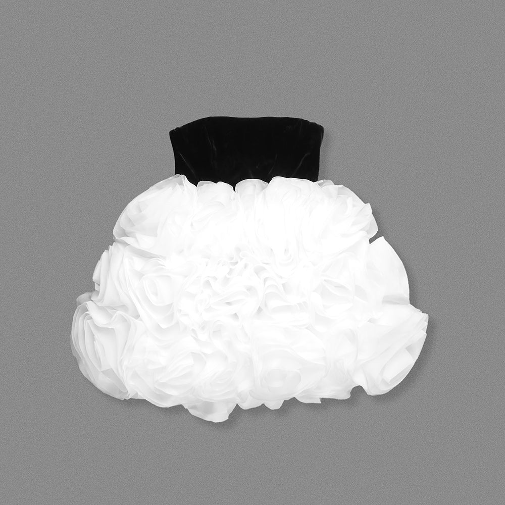 Strapless Floral Ruffle Dress Black White HV2039