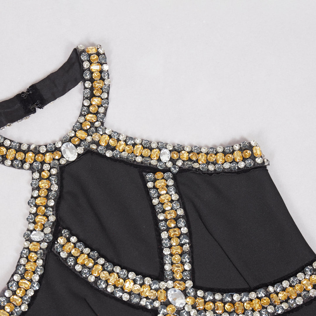 Halter Crystal Midi Dress Black BB085
