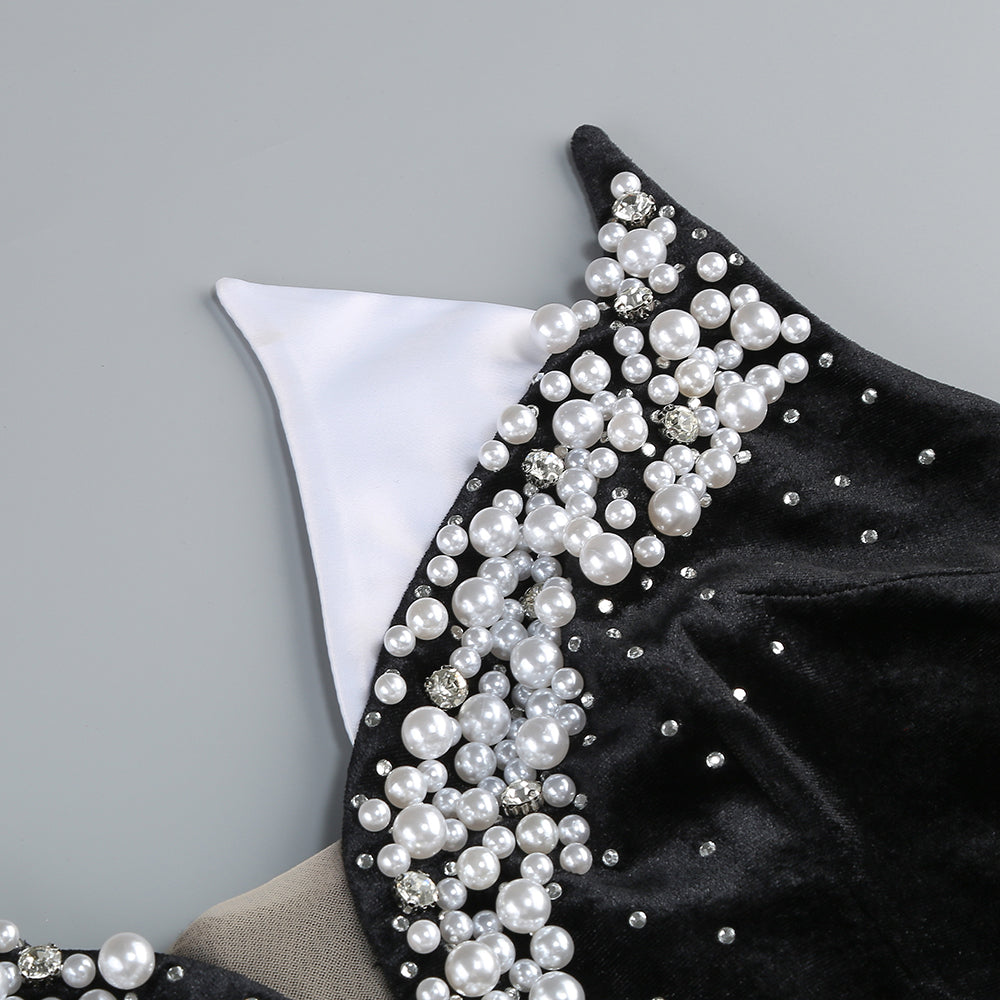 Strapless Sequin Bustier Maxi Velvet Dress Black HV1979