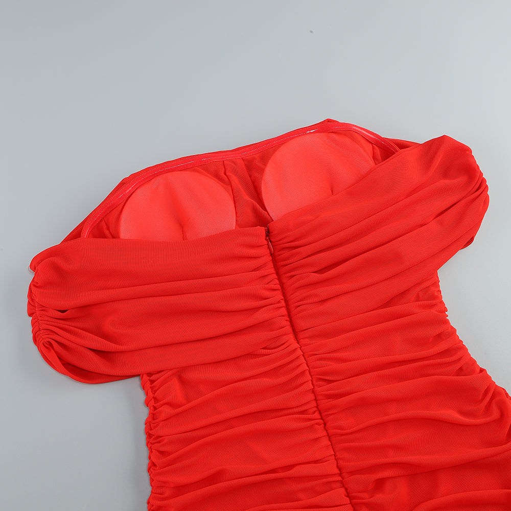 Draped Bardot Maxi Dress Red